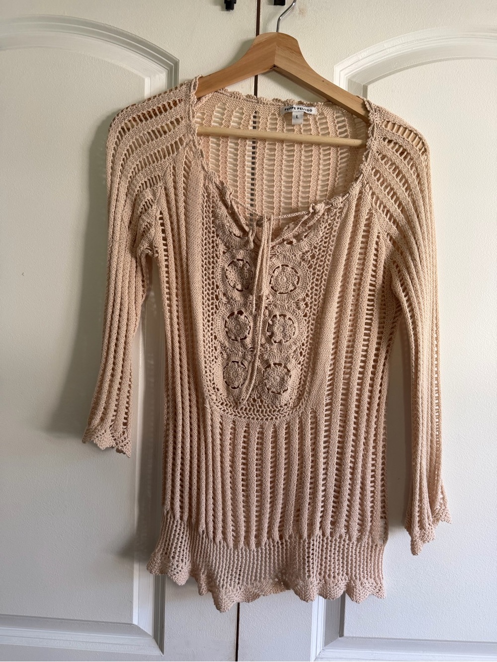 Peppe Peluso Crochet Open-Knit Tunic in Light Beige Summer Vacation Beachy